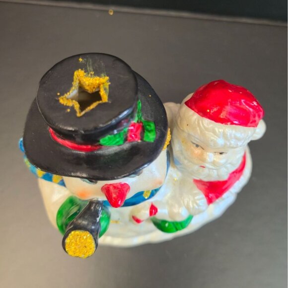 Retro Santa & snowman tea light candle holder iridescent nostalgic Christmas - Picture 7 of 10